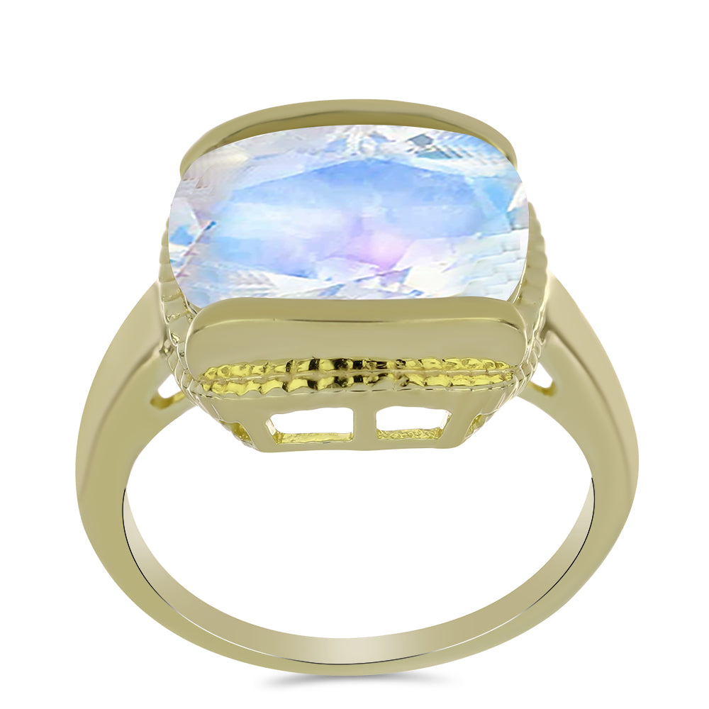 Anillo de Plata Bañada en Oro con Piedra Lunar Arco Iris