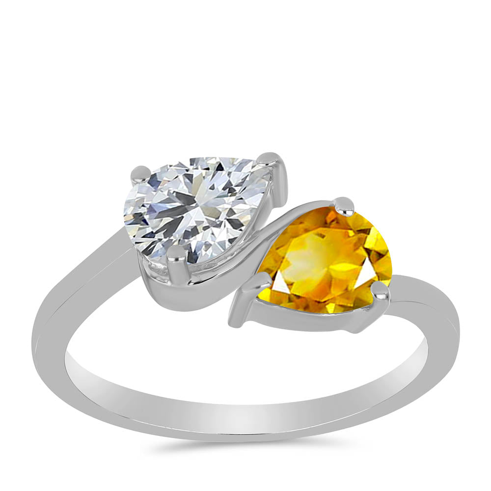 Anillo de Plata con Citrino de los Montes Urales y Topacio Blanco 3 
