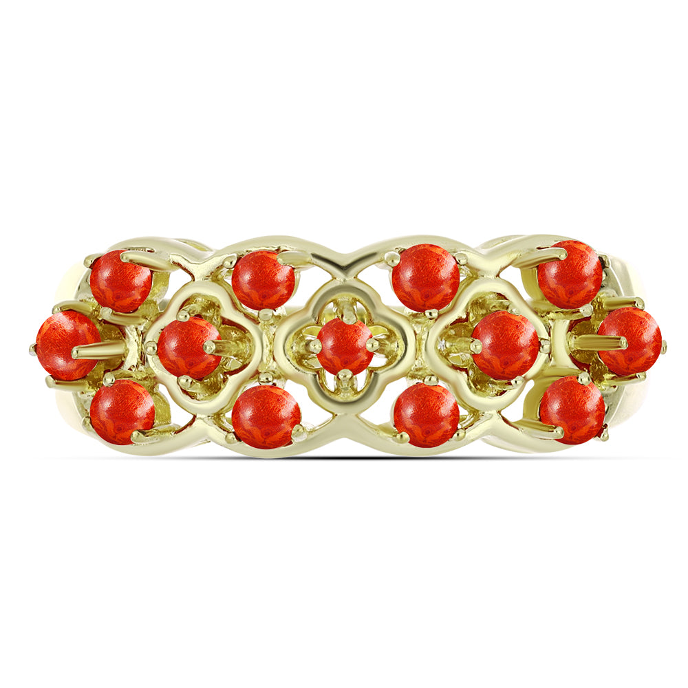 Anillo de Plata Bañada en Oro con Coral de Esponja Roja