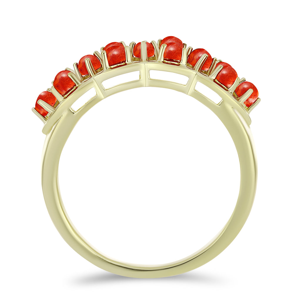 Anillo de Plata Bañada en Oro con Coral de Esponja Roja 3 
