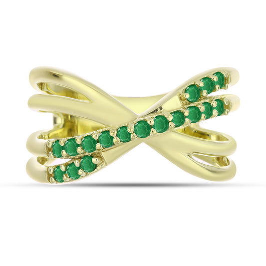 Anillo de Plata Bañada en Oro con Esmeralda de Zambia