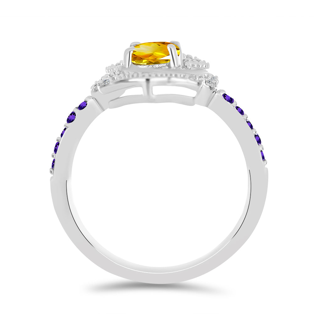Anillo de Plata con Citrino de los Montes Urales y Amatista de Marruecos 2 