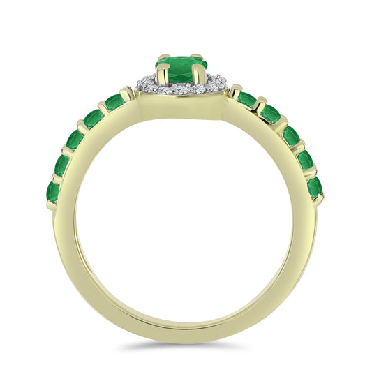 Anillo de Plata Bañada en Oro con Esmeralda de Zambia y Topacio Blanco