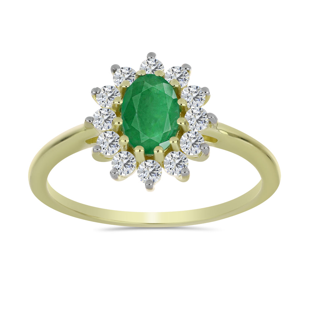 Anillo de Plata Bañada en Oro con Esmeralda de Zambia y Topacio Blanco