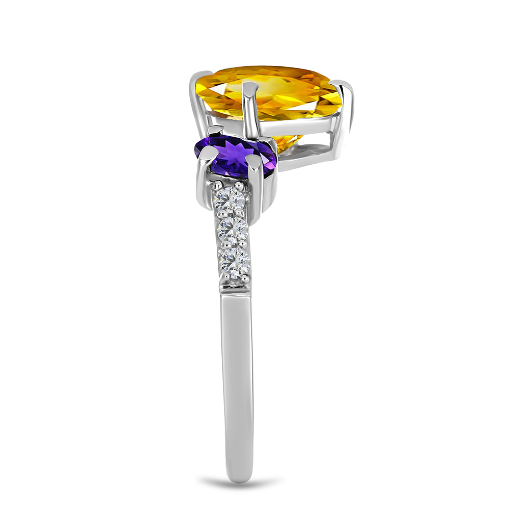 Anillo de Plata con Citrino de los Montes Urales y Amatista de Marruecos 4 