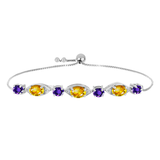 Pulsera de Plata con Citrino de los Montes Urales y Amatista de Marruecos