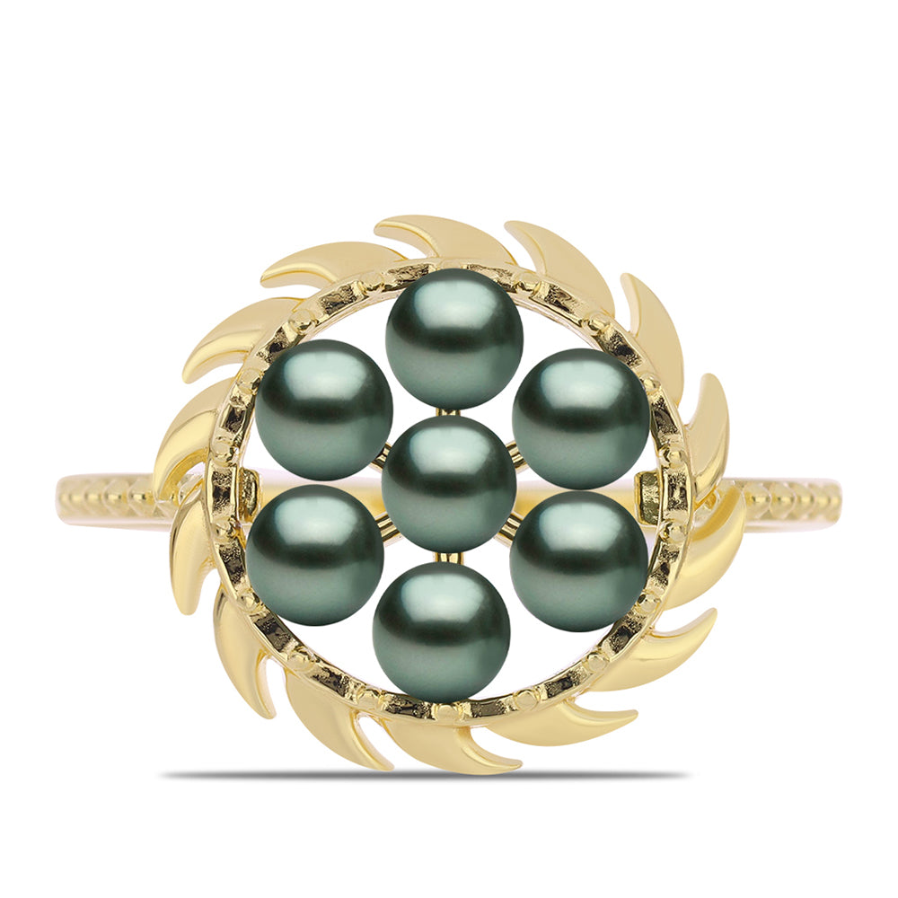 Anillo de Plata Bañada en Oro con Perla de río Tahiti verde ilusión