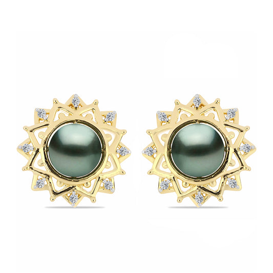 Pendientes de Plata Bañada en Oro con Perla de río Tahiti verde ilusión y Topacio Blanco