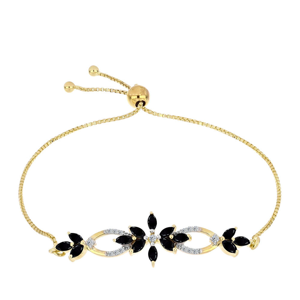 Pulsera de Plata Bañada en Oro con Ónix Negro y Topacio Blanco