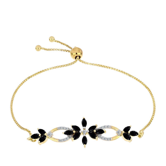 Pulsera de Plata Bañada en Oro con Ónix Negro y Topacio Blanco