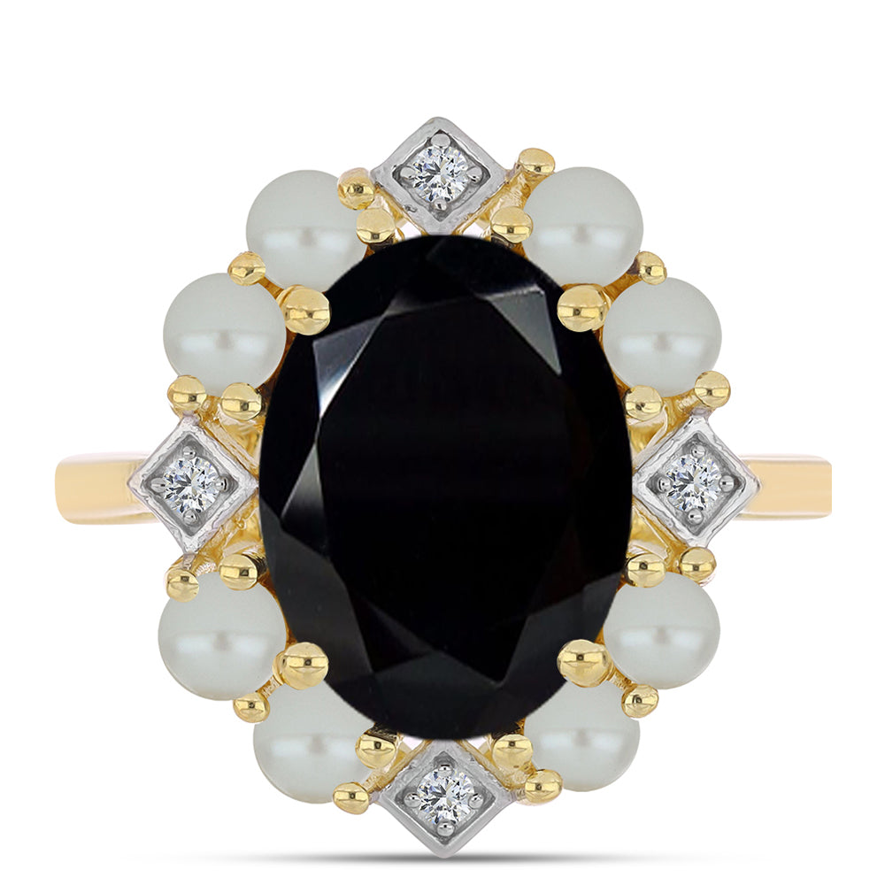 Anillo de Plata Bañada en Oro con Perla de río Tahiti verde ilusión y Ónix Negro 1 