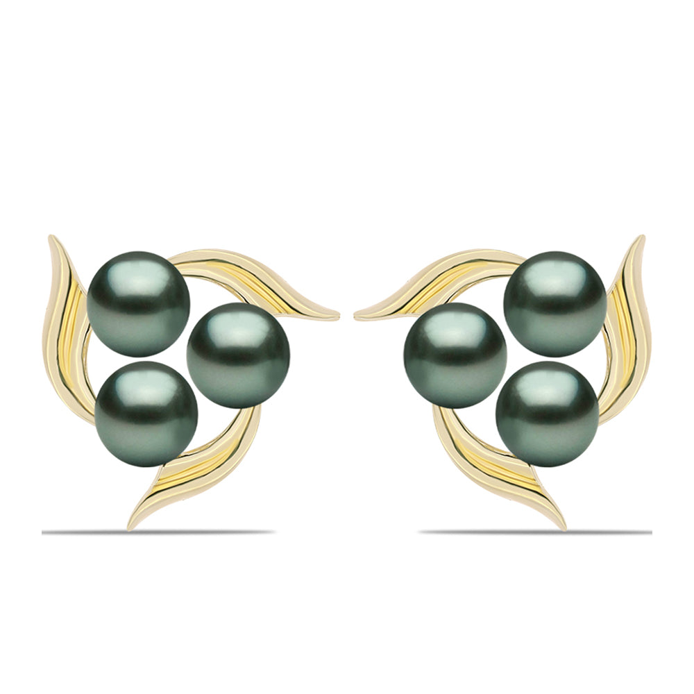 Pendientes de Plata Bañada en Oro con Perla de río Tahiti verde ilusión