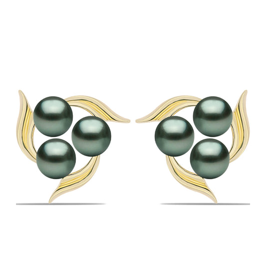 Pendientes de Plata Bañada en Oro con Perla de río Tahiti verde ilusión