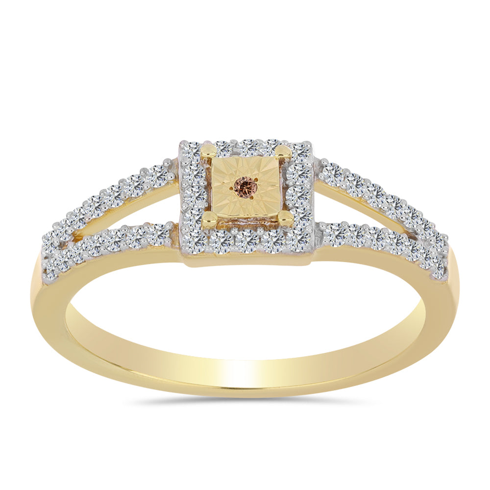 Anillo de Plata Bañada en Oro con Diamante Cognac y Topacio Blanco 3 