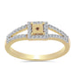 Anillo de Plata Bañada en Oro con Diamante Cognac y Topacio Blanco