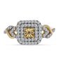 Anillo de Plata Bañada en Oro con Diamante Cognac y Topacio Blanco