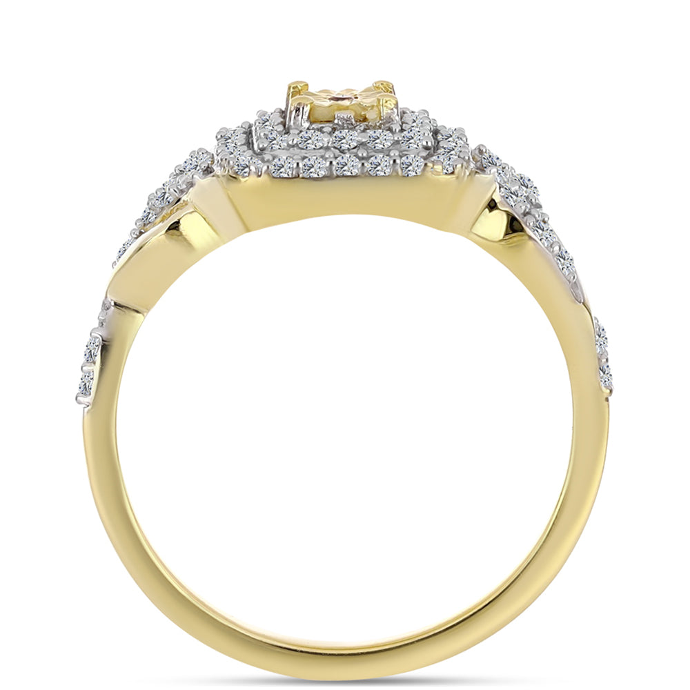 Anillo de Plata Bañada en Oro con Diamante Cognac y Topacio Blanco 2 
