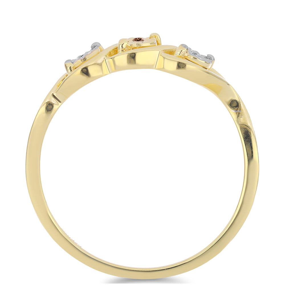 Anillo de Plata Bañada en Oro con Diamante Cognac y Topacio Blanco