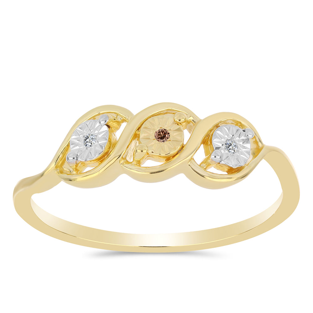 Anillo de Plata Bañada en Oro con Diamante Cognac y Topacio Blanco 3 