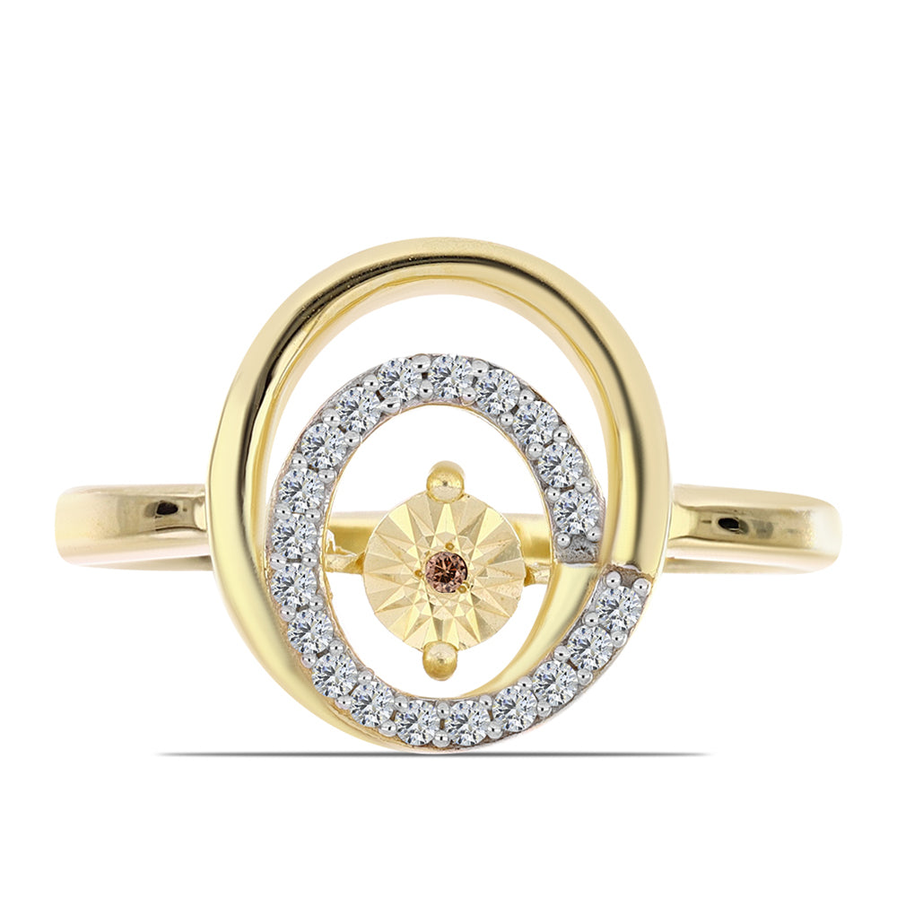 Anillo de Plata Bañada en Oro con Diamante Cognac y Topacio Blanco