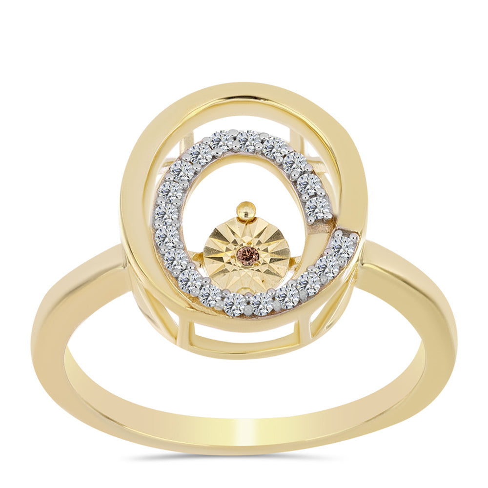 Anillo de Plata Bañada en Oro con Diamante Cognac y Topacio Blanco 3 