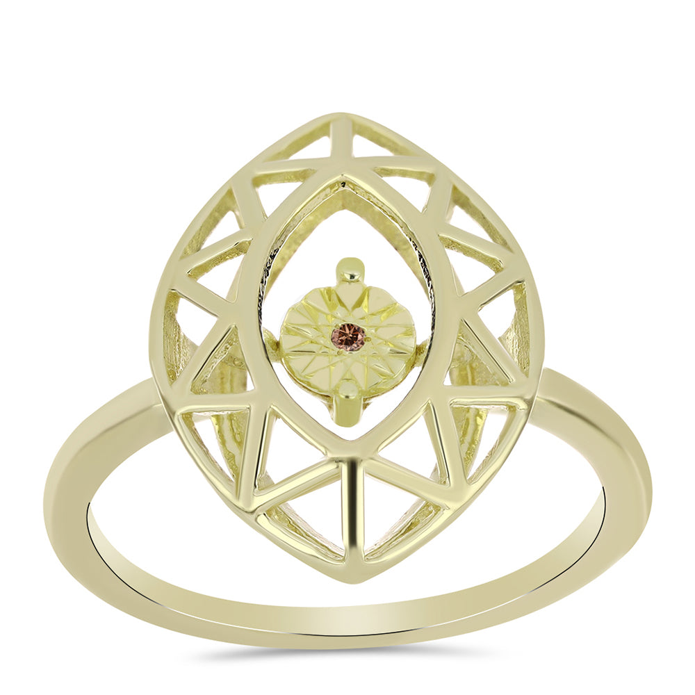 Anillo de Plata Bañada en Oro con Diamante Cognac