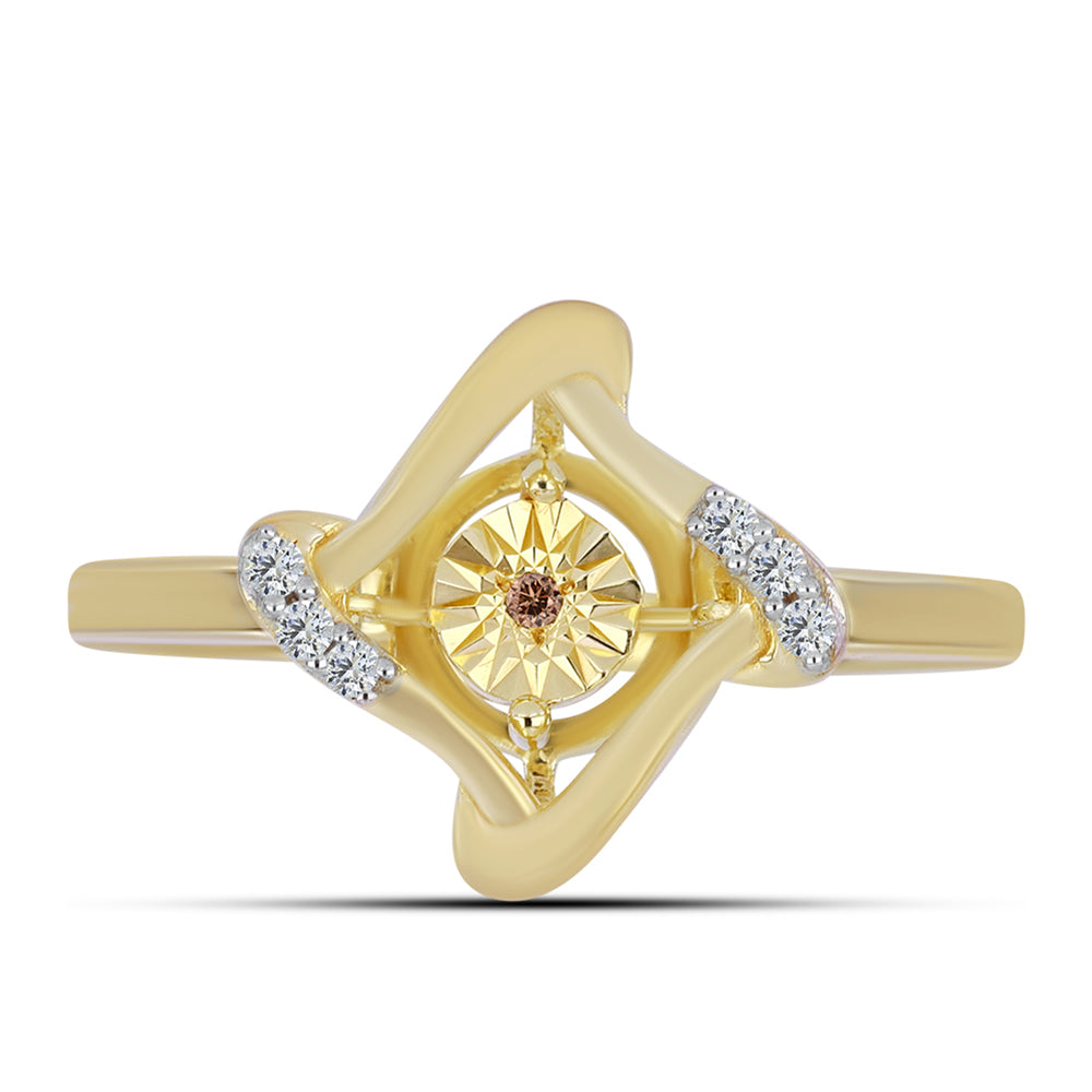 Anillo de Plata Bañada en Oro con Diamante Cognac y Topacio Blanco 1 