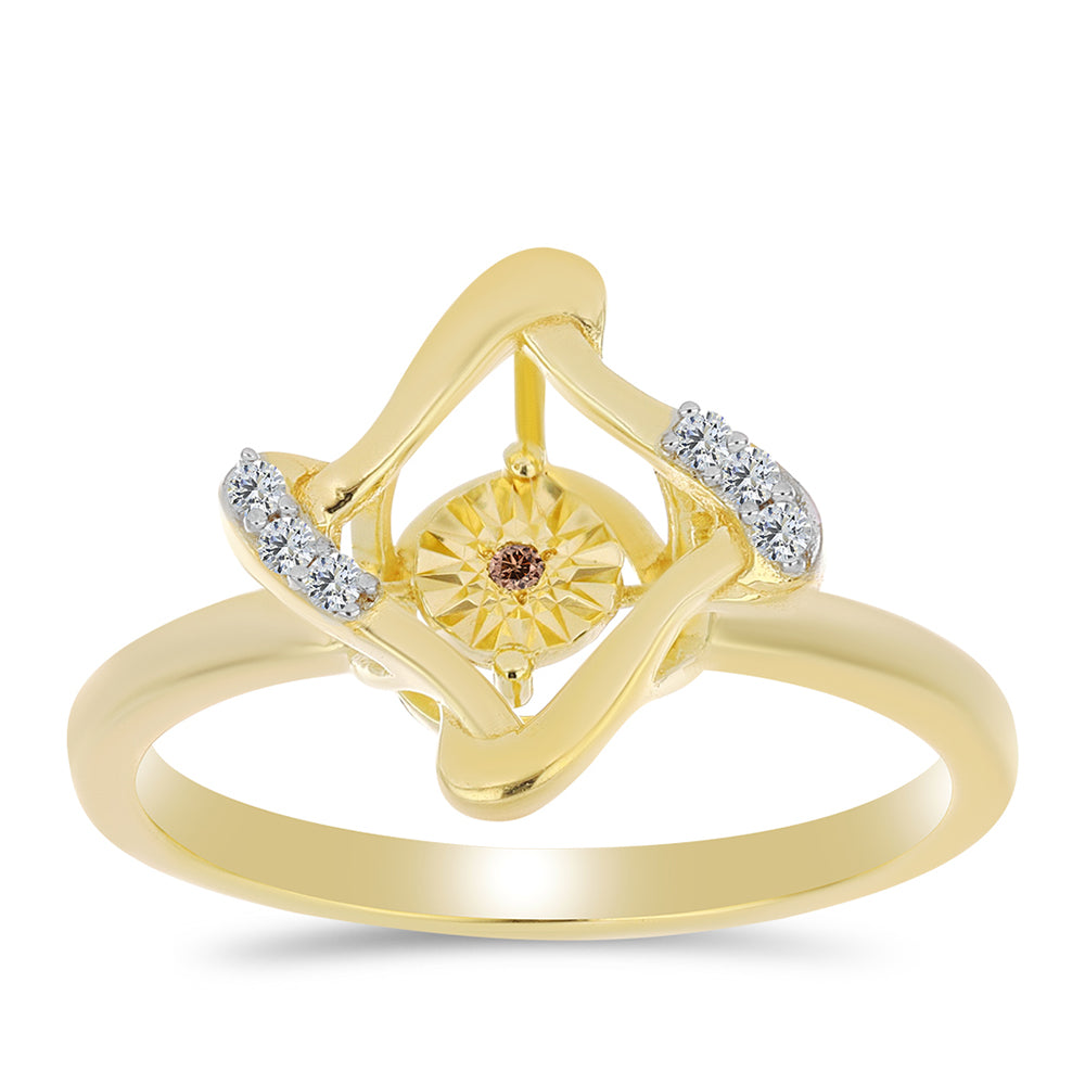 Anillo de Plata Bañada en Oro con Diamante Cognac y Topacio Blanco 3 