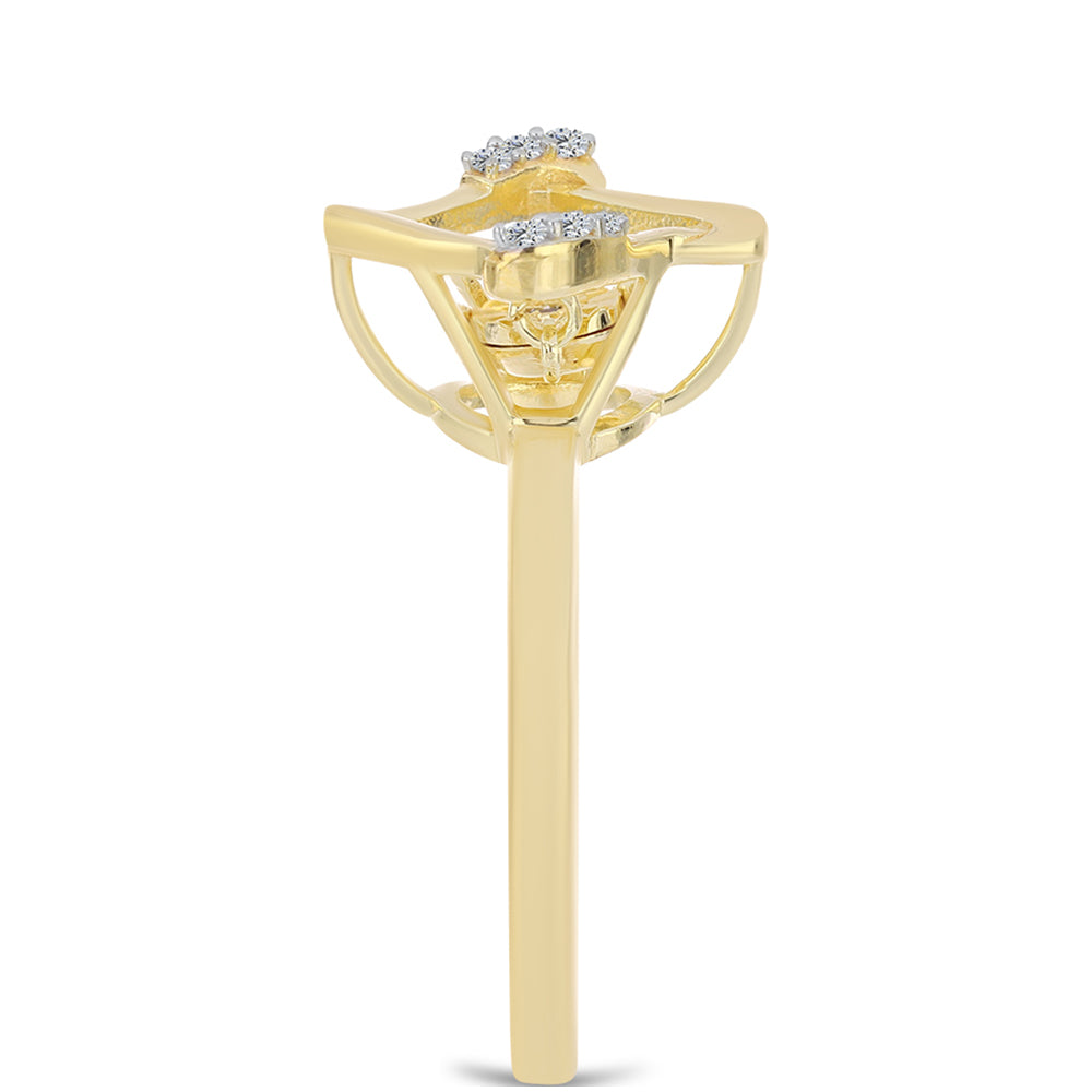 Anillo de Plata Bañada en Oro con Diamante Cognac y Topacio Blanco 4 