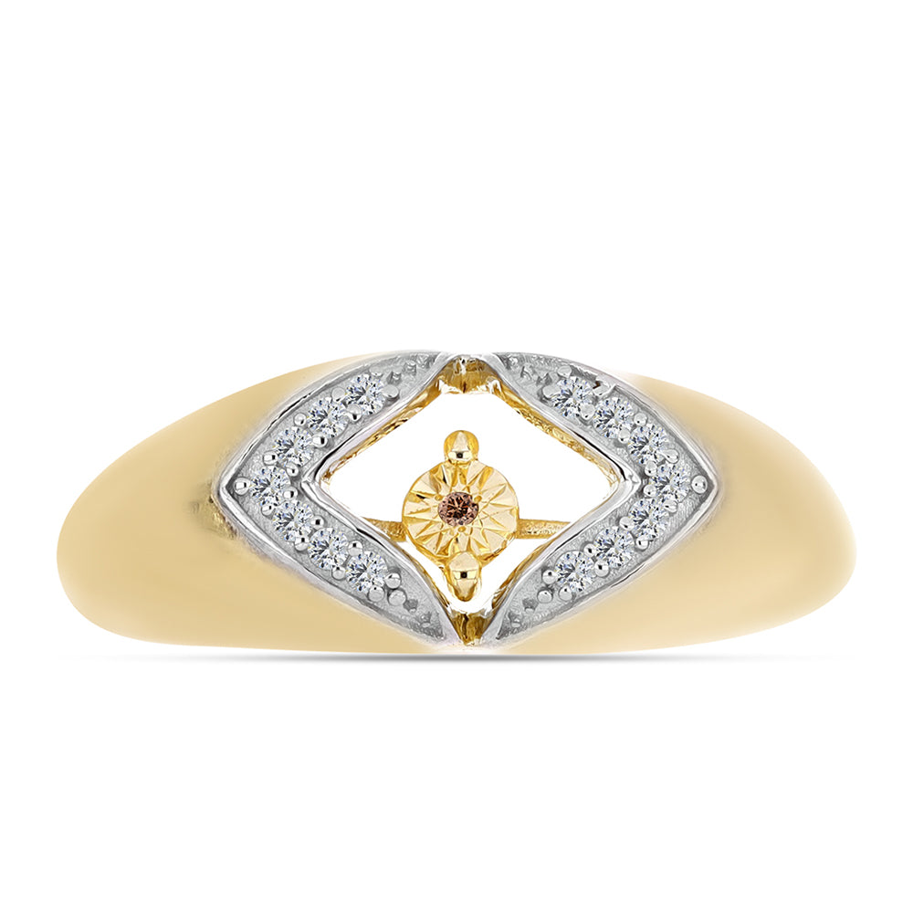 Anillo de Plata Bañada en Oro con Diamante Cognac y Topacio Blanco 1 