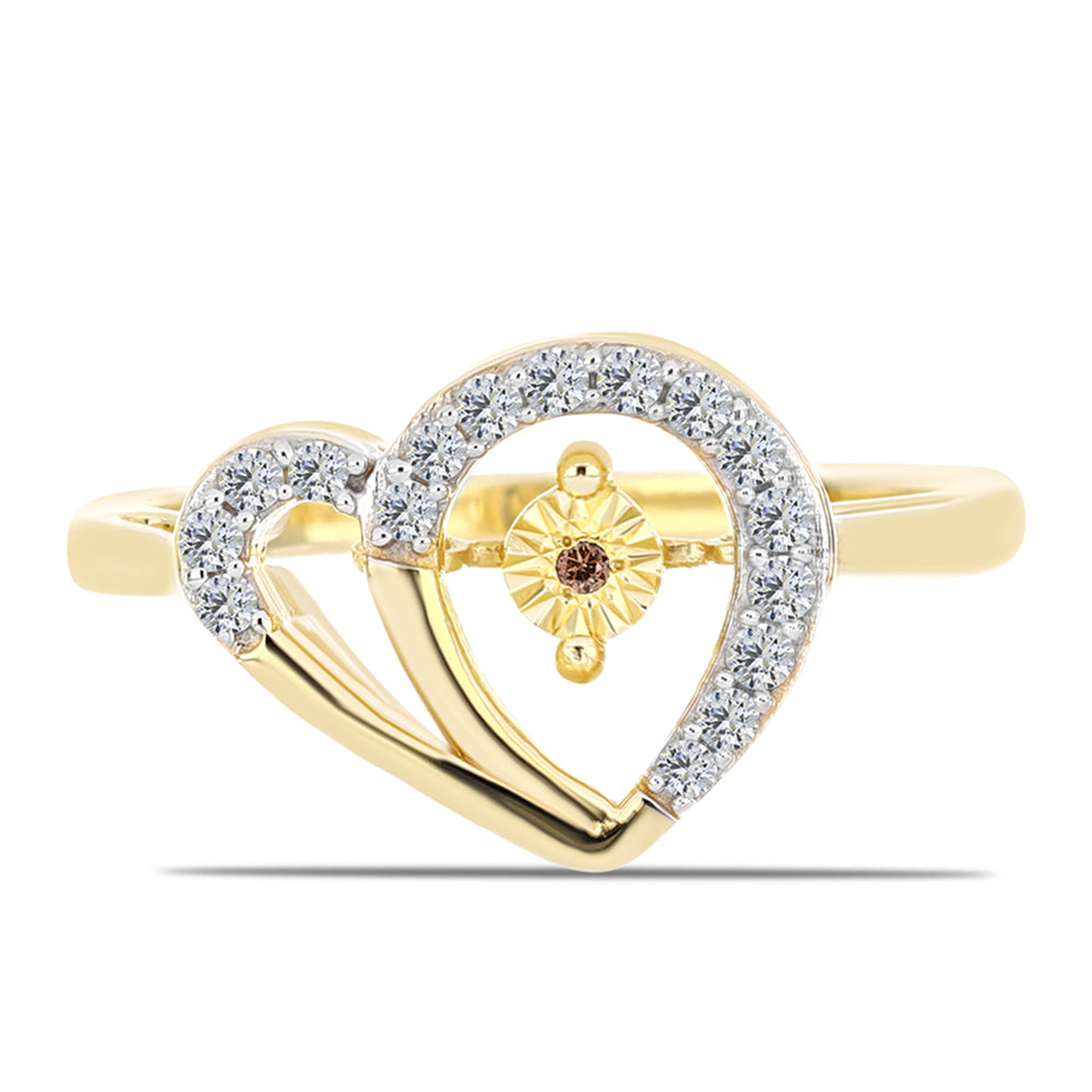Anillo de Plata Bañada en Oro con Diamante Cognac y Topacio Blanco 1 