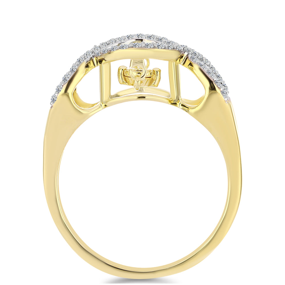 Anillo de Plata Bañada en Oro con Diamante Cognac y Topacio Blanco