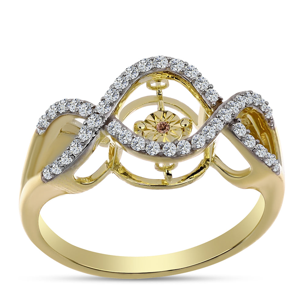 Anillo de Plata Bañada en Oro con Diamante Cognac y Topacio Blanco 3 