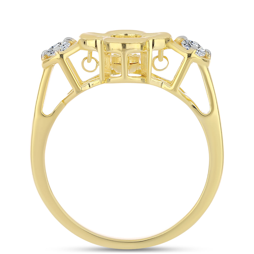 Anillo de Plata Bañada en Oro con Diamante Cognac y Topacio Blanco 2 