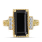 Anillo de Plata Bañada en Oro con Ónix Negro y Topacio Blanco