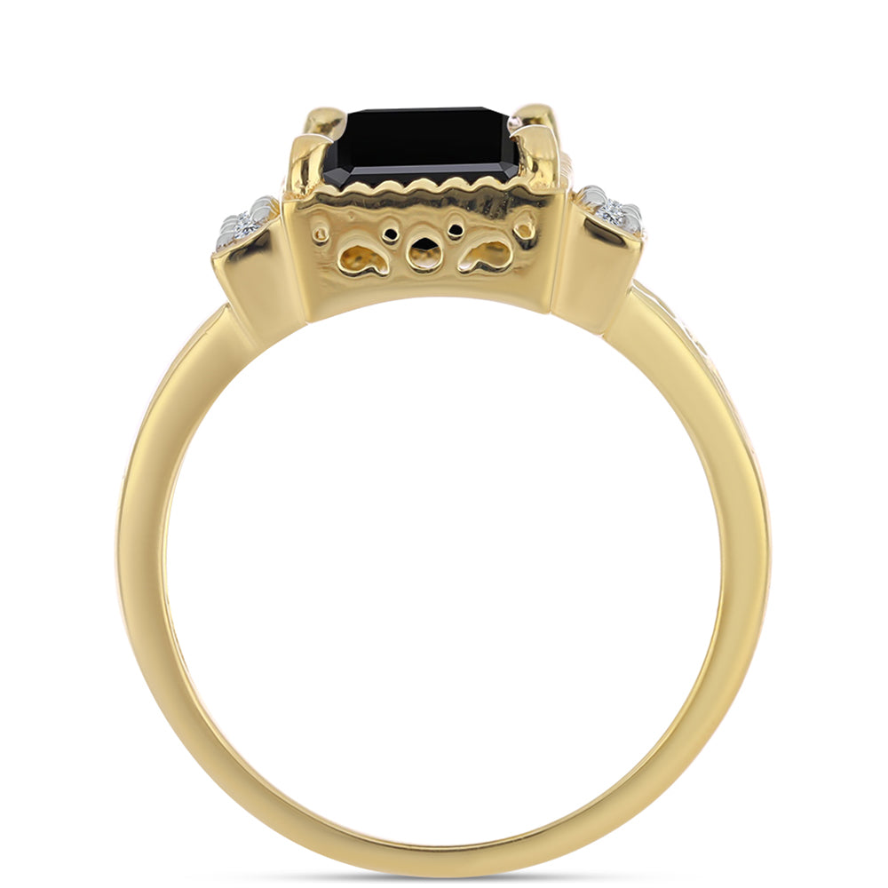 Anillo de Plata Bañada en Oro con Ónix Negro y Topacio Blanco