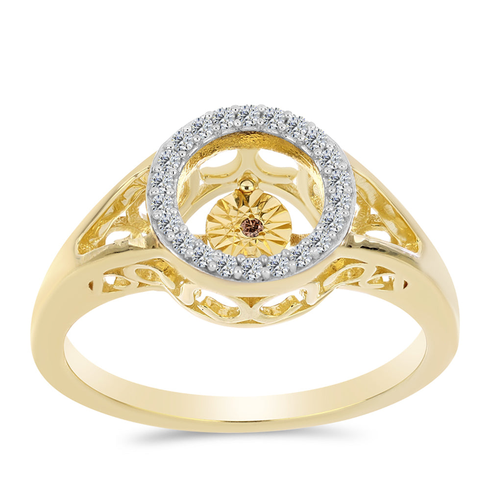 Anillo de Plata Bañada en Oro con Diamante Cognac y Topacio Blanco 3 