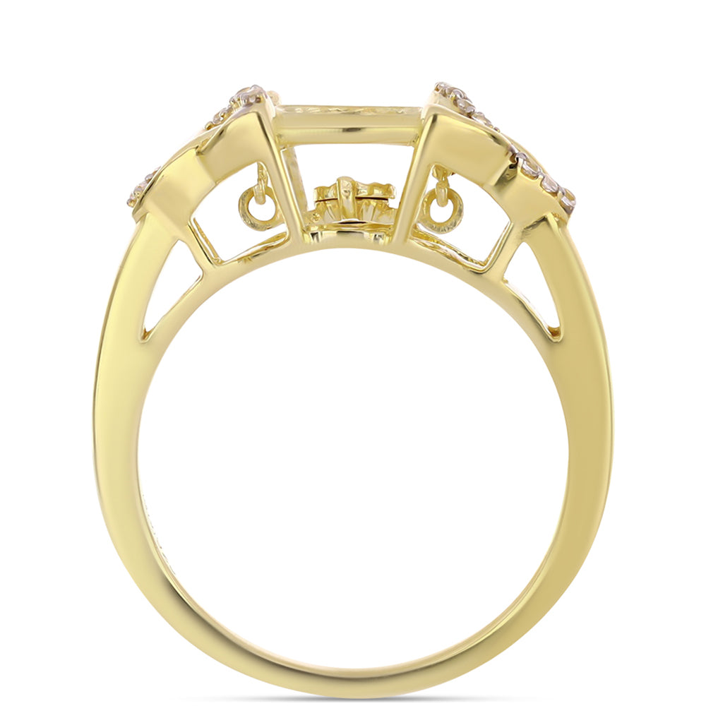 Anillo de Plata Bañada en Oro con Diamante Cognac y Topacio Blanco