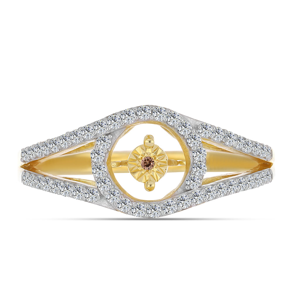 Anillo de Plata Bañada en Oro con Diamante Cognac y Topacio Blanco 1 