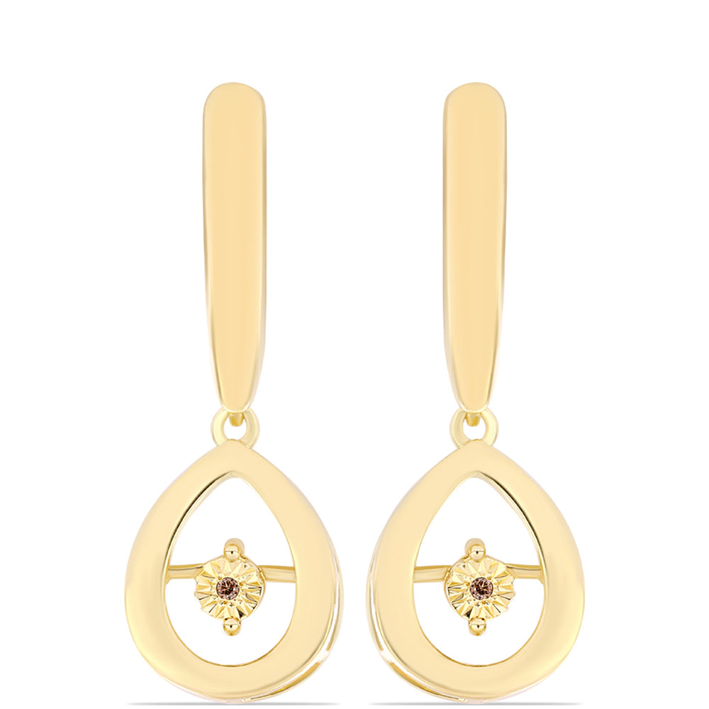 Pendientes de Plata Bañada en Oro con Diamante Cognac