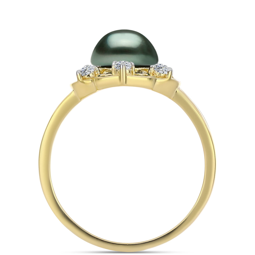 Anillo de Plata Bañada en Oro con Perla de río Tahiti verde ilusión y Topacio Blanco 2 