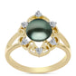 Anillo de Plata Bañada en Oro con Perla de río Tahiti verde ilusión y Topacio Blanco