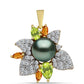 Colgante de Plata Bañada en Oro con Perla de río Tahiti verde ilusión y Peridoto de Changbai