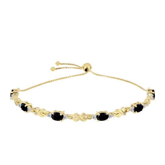 Pulsera de Plata Bañada en Oro con Ónix Negro y Topacio Blanco