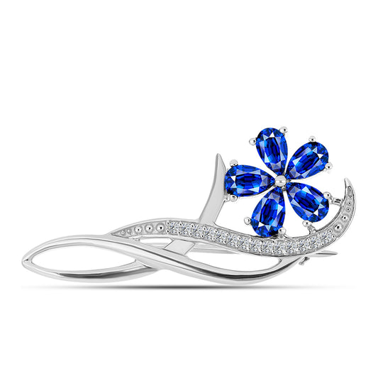 Broche de Plata con Zafiro Azul Australiano y Topacio Blanco