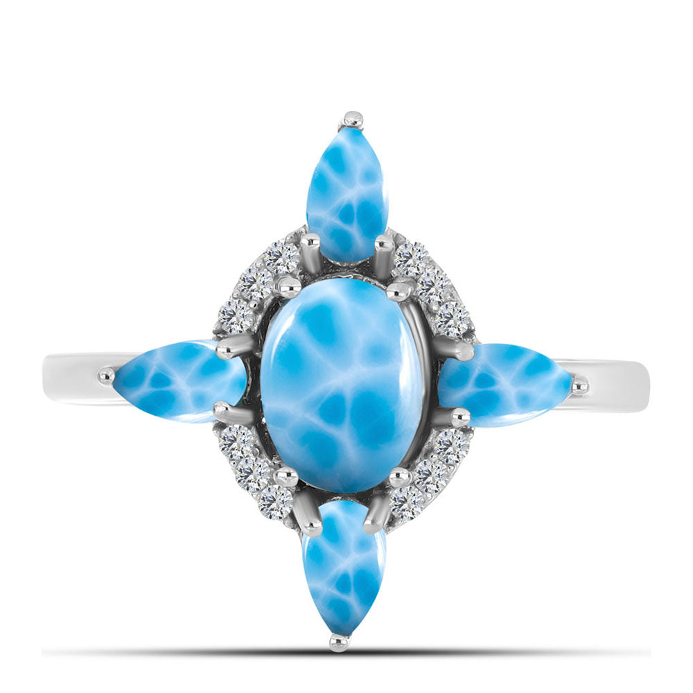 Anillo de Plata con Larimar de Barahona y Topacio Blanco 1 