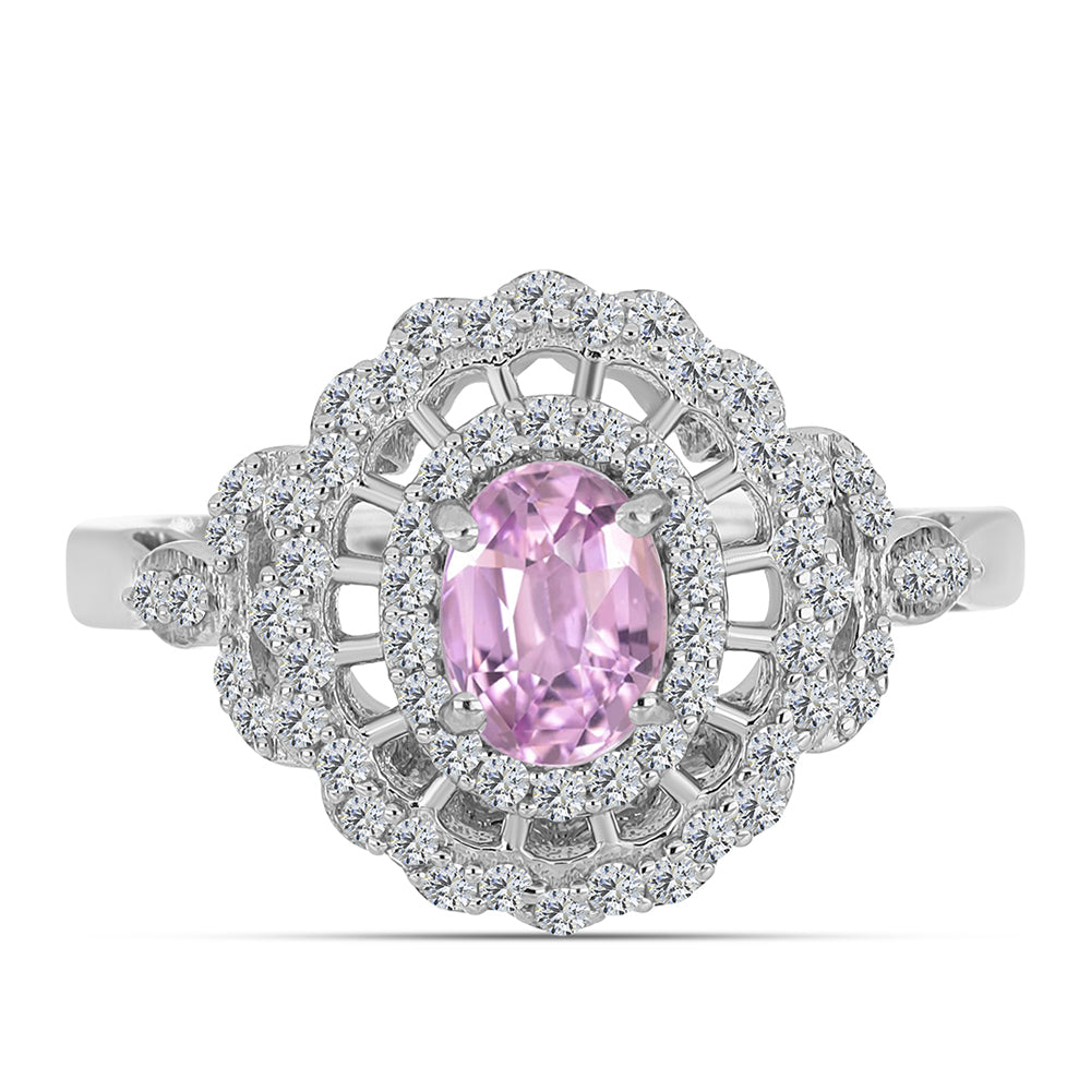 Anillo de Plata con Kunzita de Pala y Topacio Blanco 1 