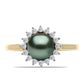 Anillo de Plata Bañada en Oro con Perla de río Tahiti verde ilusión y Topacio Blanco