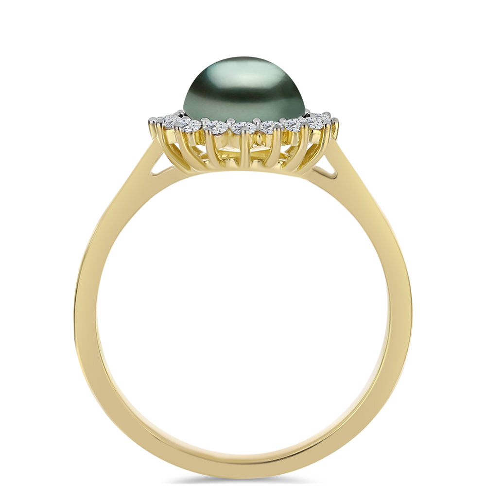 Anillo de Plata Bañada en Oro con Perla de río Tahiti verde ilusión y Topacio Blanco 2 