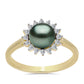 Anillo de Plata Bañada en Oro con Perla de río Tahiti verde ilusión y Topacio Blanco